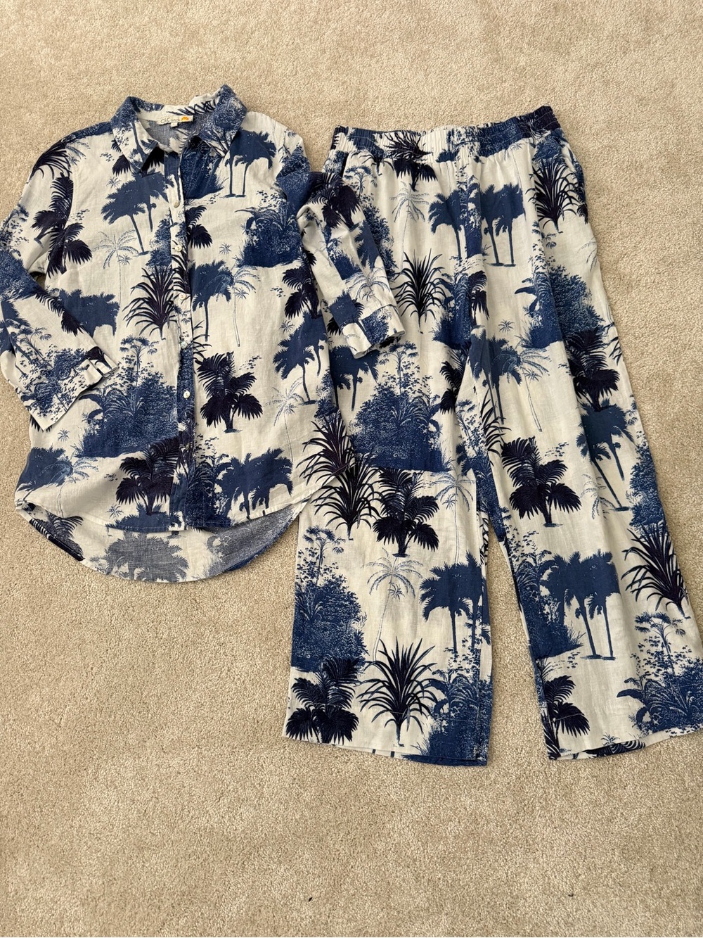 C&C California Navy Palm-Print Pajama Set